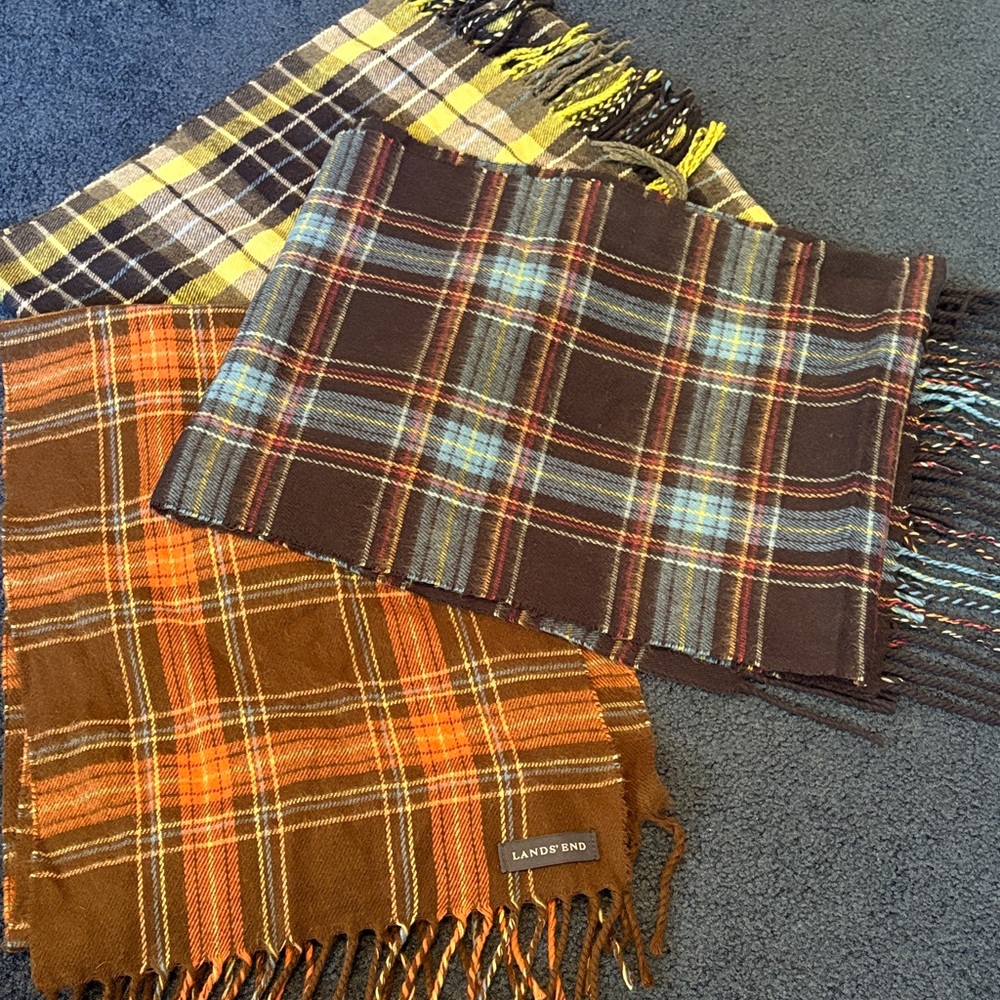 Lands' End Plaid Wool Scarf - Brown and Orange, Blue and Red, Black and Red